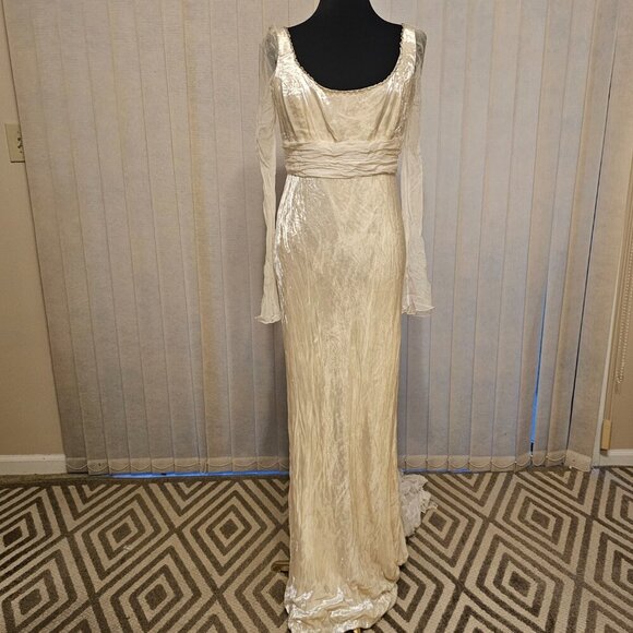 Peter Langner Velvet Champagne Wedding Dress NWT 46/10 - Picture 2 of 8